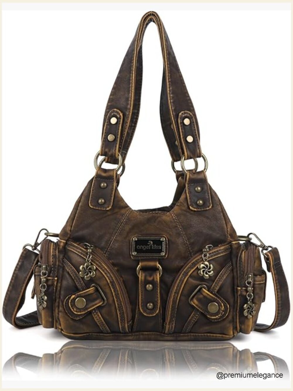 Small Hobo Shoulder Crossbody Tote Bag Multi-Pocket Vegan Leather Purse for